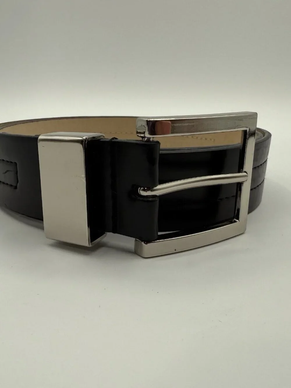 apt. 9 Men’s Black Leather Belt Sz M Silver-tone Metal